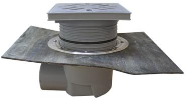 Perfektablauf DN110 waagrecht mit Bitumenmanschette und Wassergeruchsverschluss, 240x240mm / Edelstahlrost 226x226mm HL615HSW